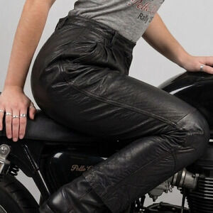 VTG Pelle Cuir Leather Pants Womens 9/10 Black High Waisted Pleated Tapered 90s